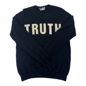 MSGM Blue Pure Wool Knit Truth Spellout Crewneck Sweater Mens XL 1740MM40